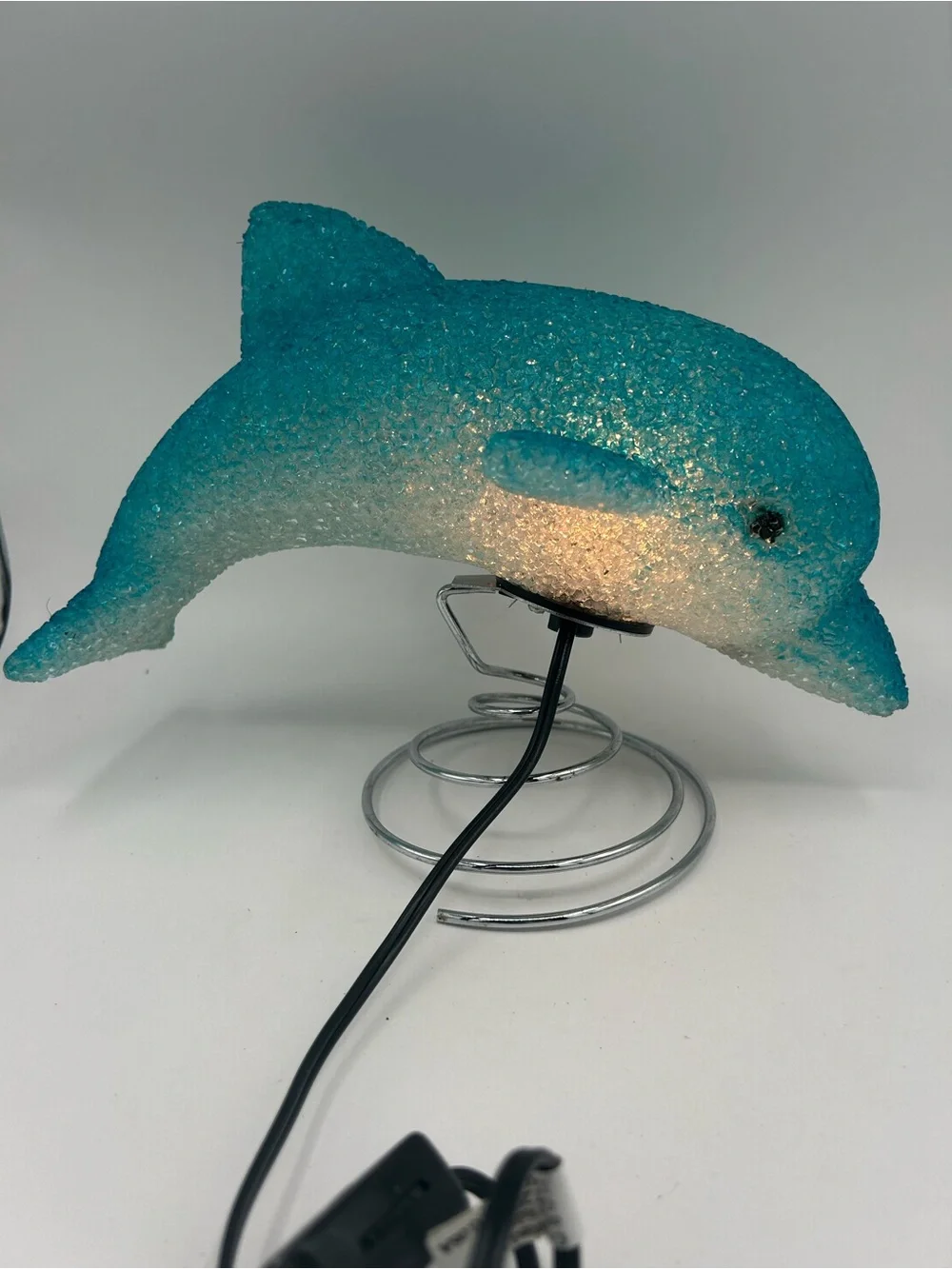 VTG 90s Melted Popcorn Blue Dolphin Night Light Or Table Lamp 11